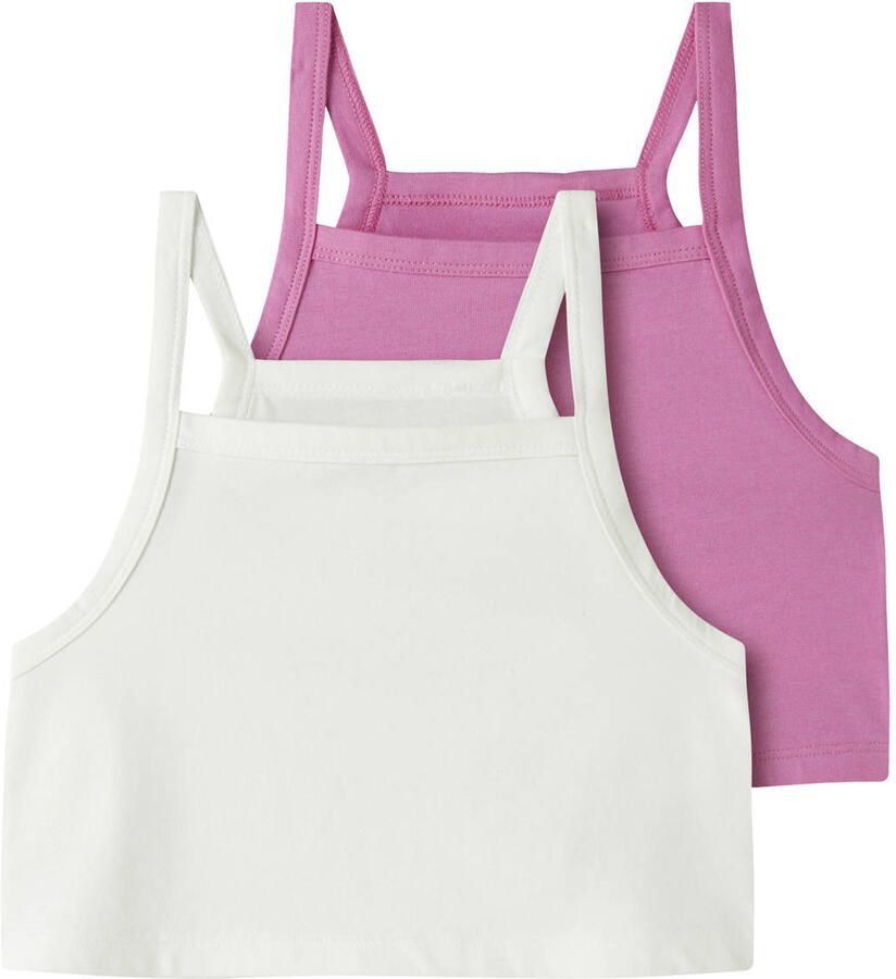 NAME IT KIDS cropped top roze wit (set van 2)