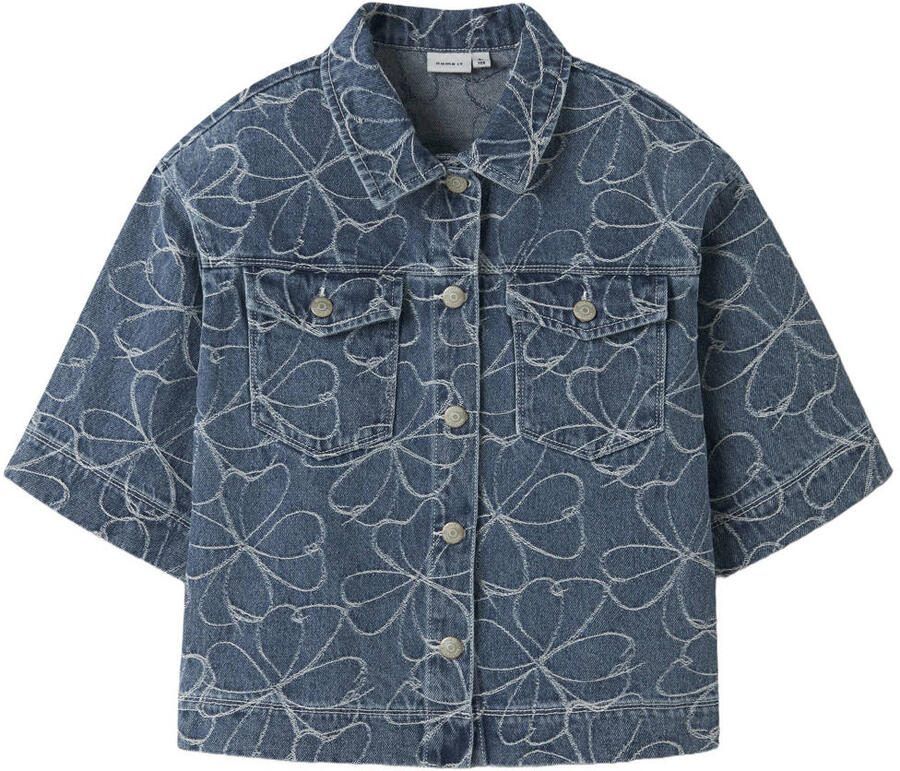 NAME IT KIDS denim gebloemde blouse medium blue denim