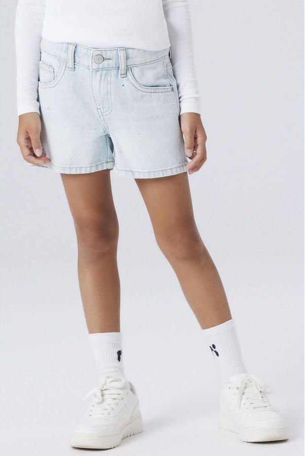 NAME IT KIDS denim regular short met strasssteentjes light blue denim