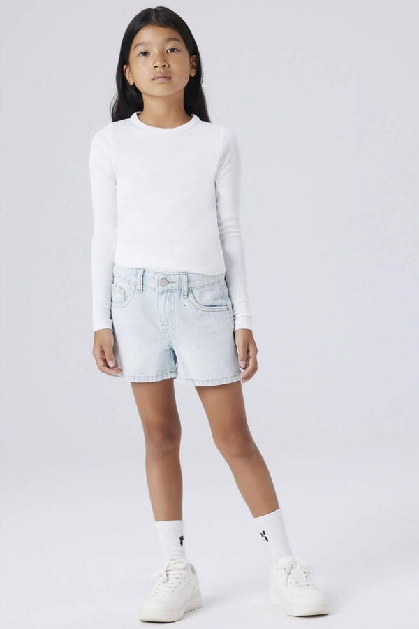 NAME IT KIDS denim regular short met strasssteentjes light blue denim - Foto 2
