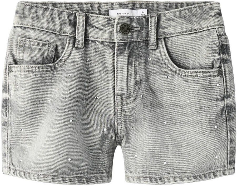 NAME IT KIDS denim regular short met strasssteentjes light grey denim