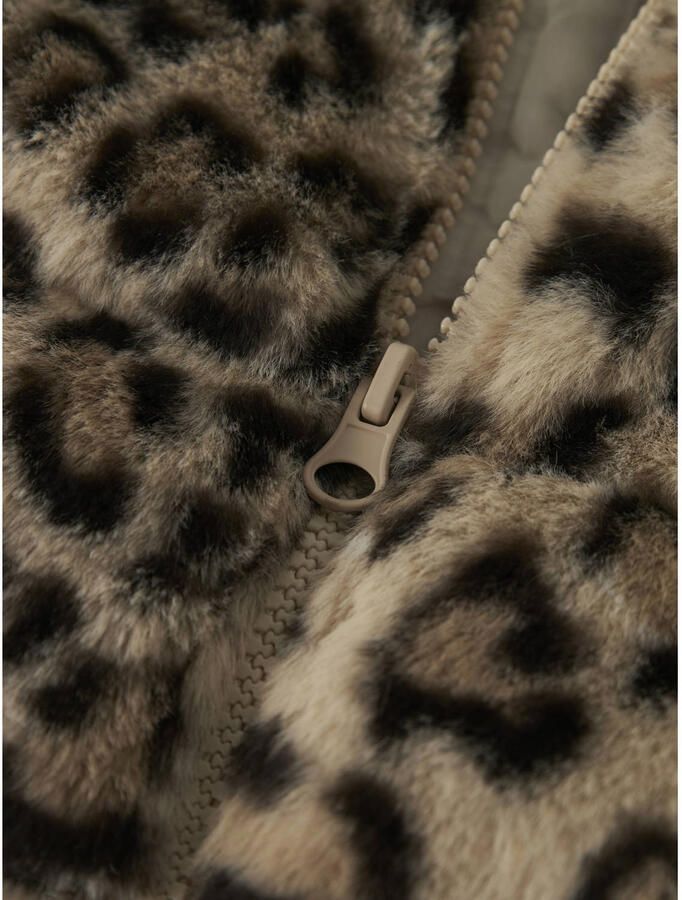 NAME IT KIDS faux fur jas met panterprint beige