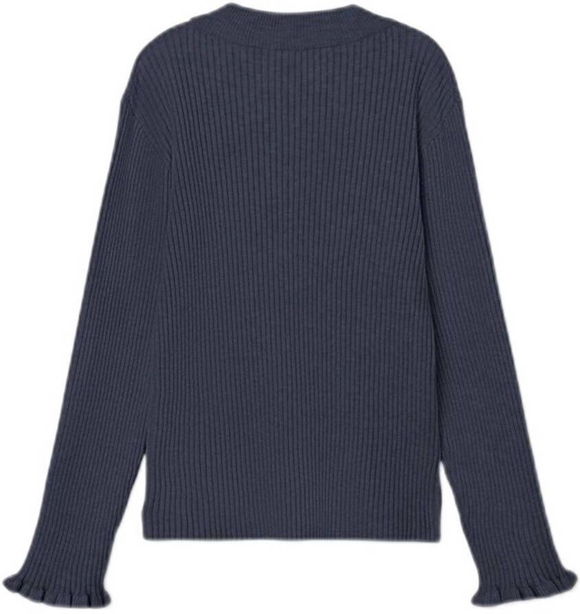 Name it KIDS fijngebreide longsleeve NKFVIANNA donkerblauw Meisjes Viscose Ronde hals 158 164 - Foto 2