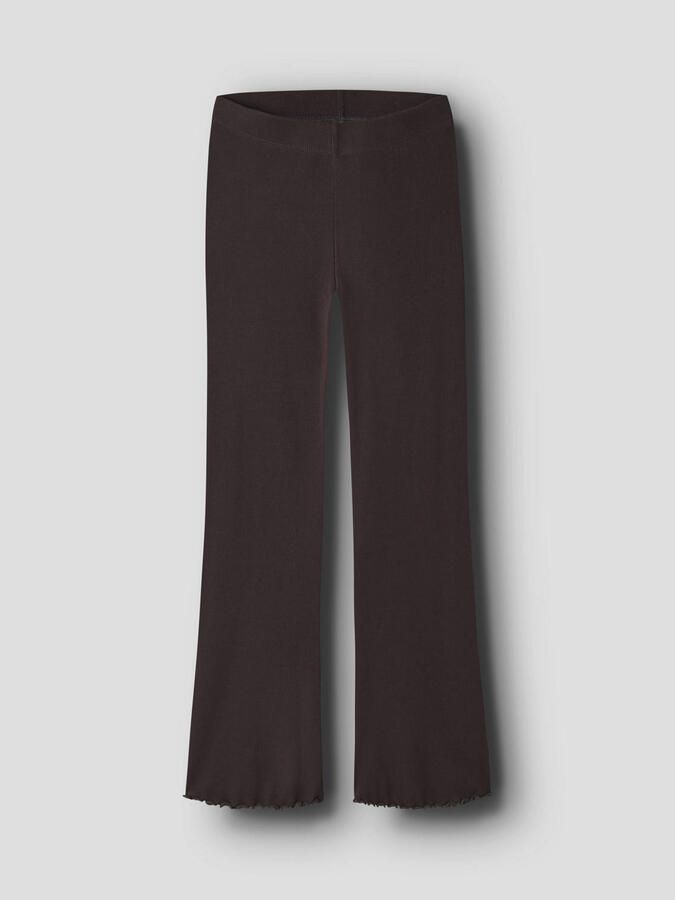 NAME IT KIDS flared broek met ruches donkerbruin Meisjes Stretchkatoen