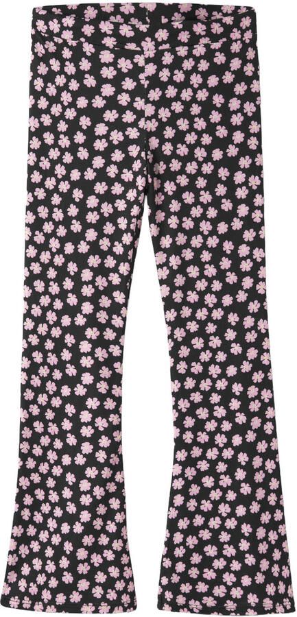 NAME IT KIDS flared gebloemde casual broek zwart