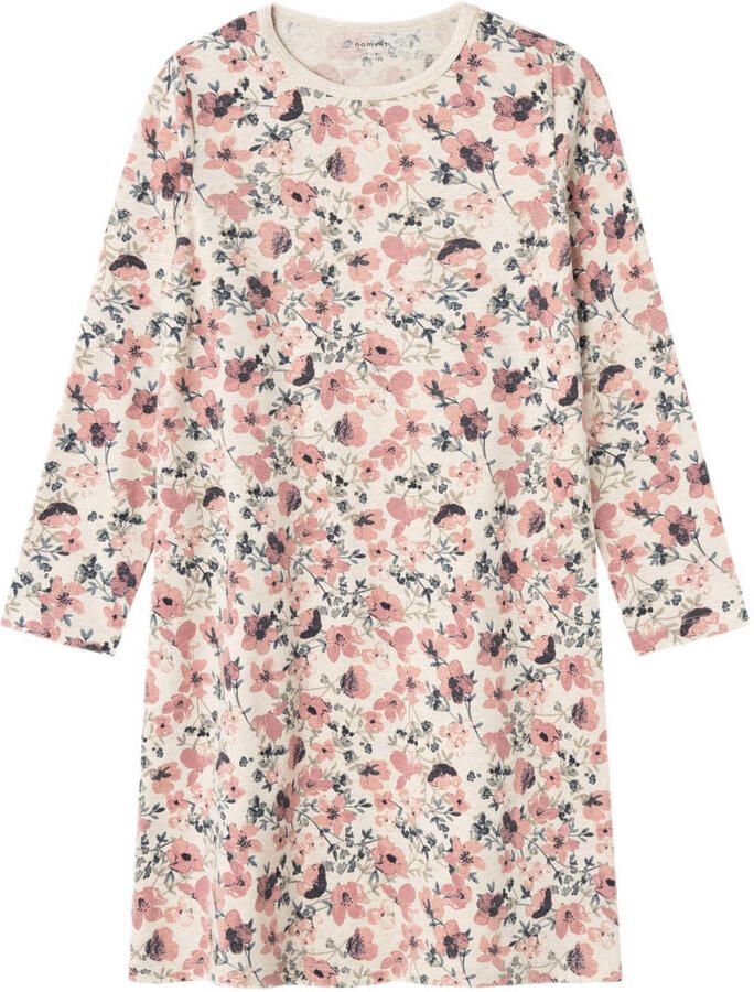 Name it KIDS gebloemde nachthemd ecru roze Meisjes Stretchkatoen Ronde hals 110 116 - Foto 2