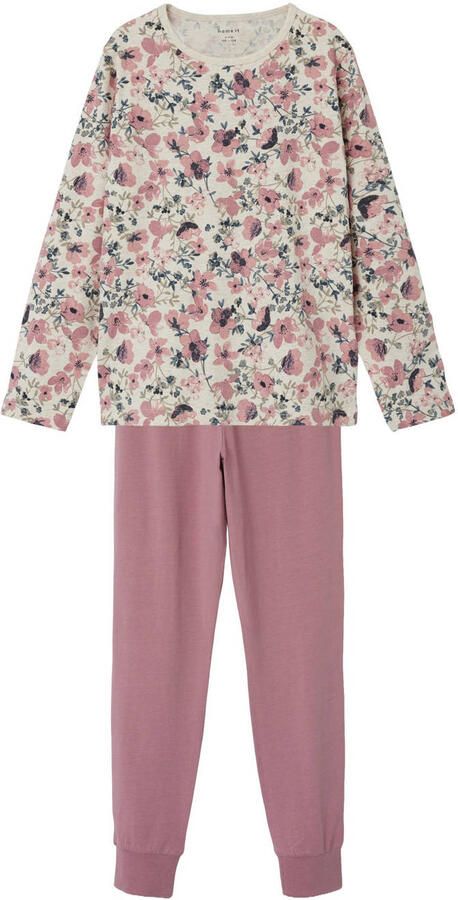 Name it KIDS gebloemde pyjama roze ecru multi Meisjes Stretchkatoen Ronde hals 110 116 - Foto 3