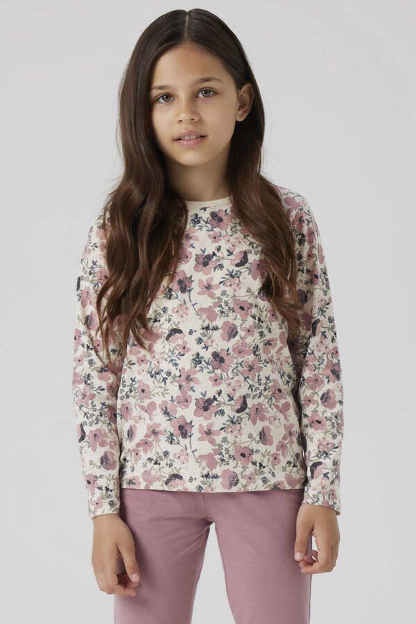 Name it KIDS gebloemde pyjama roze ecru multi Meisjes Stretchkatoen Ronde hals 110 116 - Foto 2