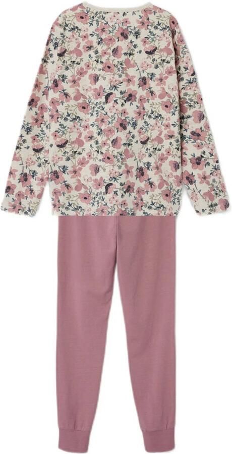 Name it KIDS gebloemde pyjama roze ecru multi Meisjes Stretchkatoen Ronde hals 110 116 - Foto 3