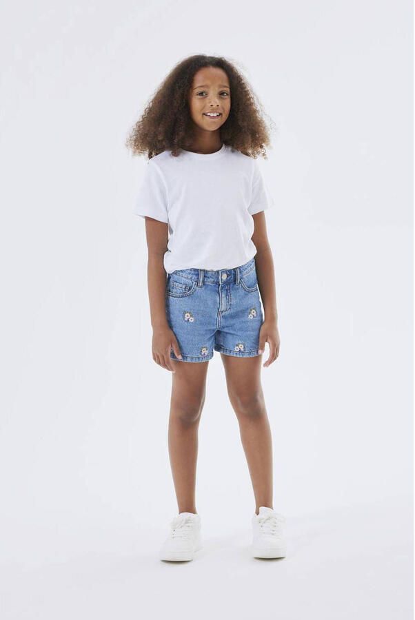 Name it KIDS gebloemde regular fit denim short NKFBELLA medium blue denim Korte broek Blauw 164
