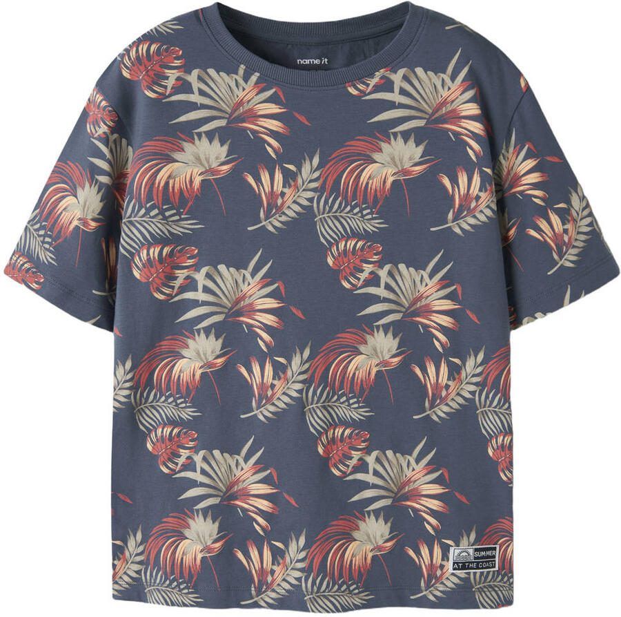 NAME IT KIDS gebloemde T-shirt donkerblauw