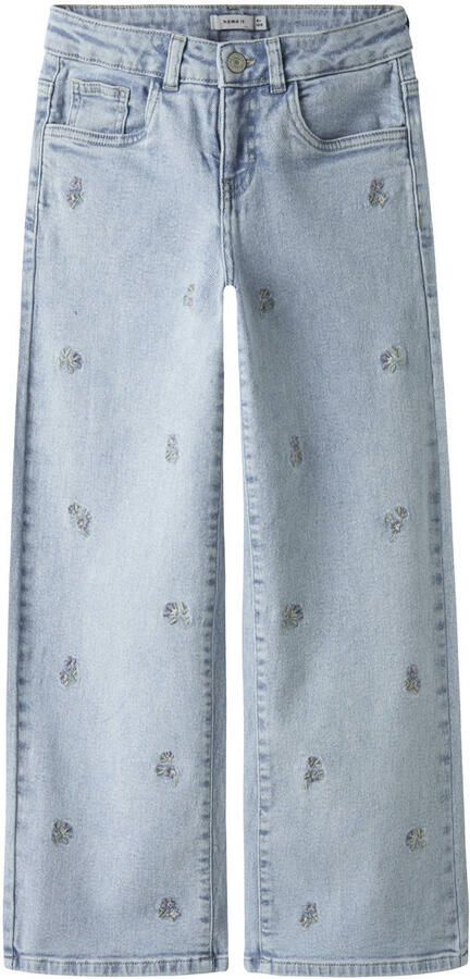 NAME IT KIDS gebloemde wide leg jeans light blue denim
