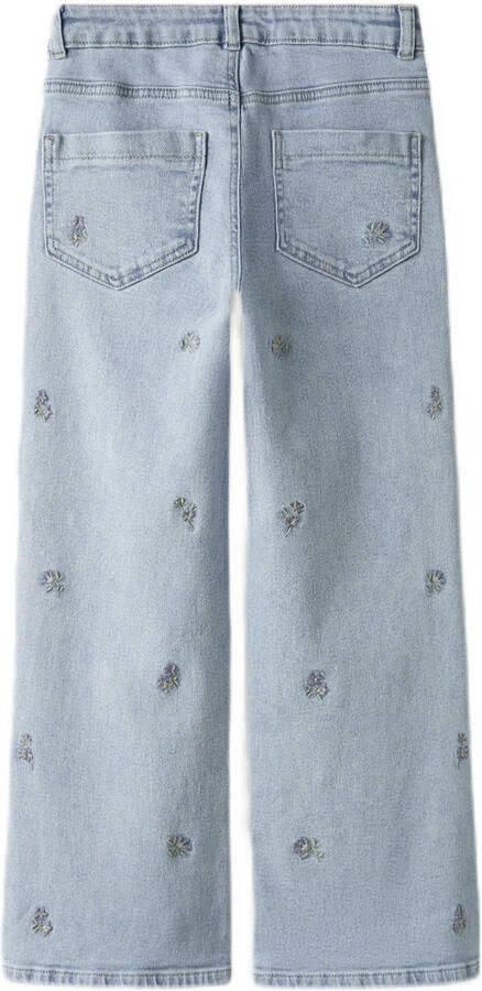 NAME IT KIDS gebloemde wide leg jeans light blue denim - Foto 3