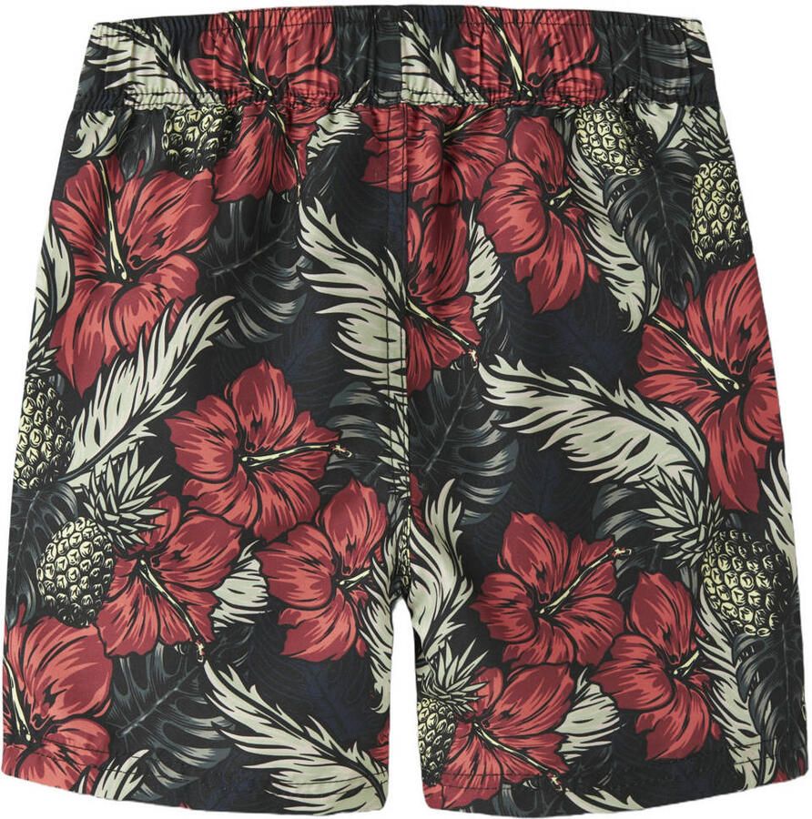 NAME IT KIDS gebloemde zwemshort zwart rood - Foto 2