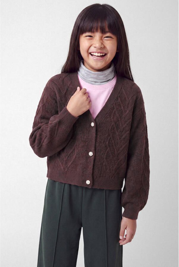 NAME IT KIDS gebreid vest met wol donkerpaars Meisjes Polyester Ronde hals