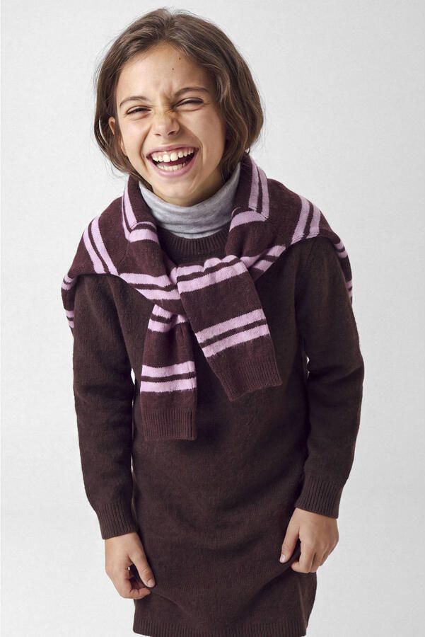 NAME IT KIDS gebreide midi jurk donkerbruin