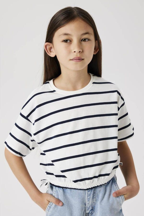 Name it KIDS gestreept T-shirt NKFFUNION ecru zwart Meisjes Katoen Ronde hals 122 128 - Foto 5