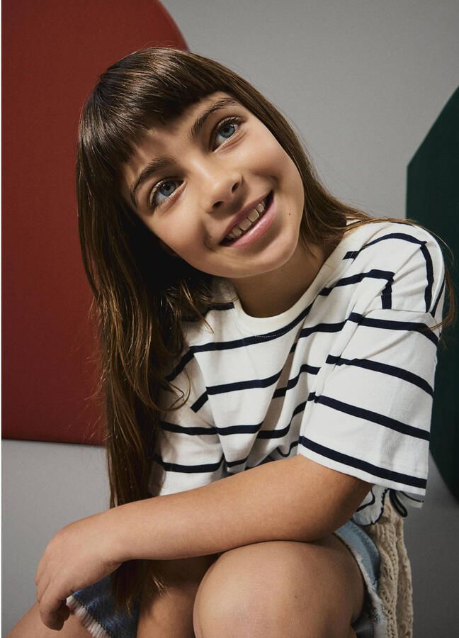 Name it KIDS gestreept T-shirt NKFFUNION ecru zwart Meisjes Katoen Ronde hals 122 128 - Foto 4