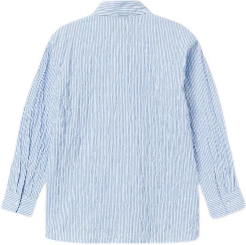 Name it KIDS gestreepte blouse NKFDUSTRIPES lichtblauw wit Meisjes Stretchkatoen Klassieke kraag 122 128 - Foto 2
