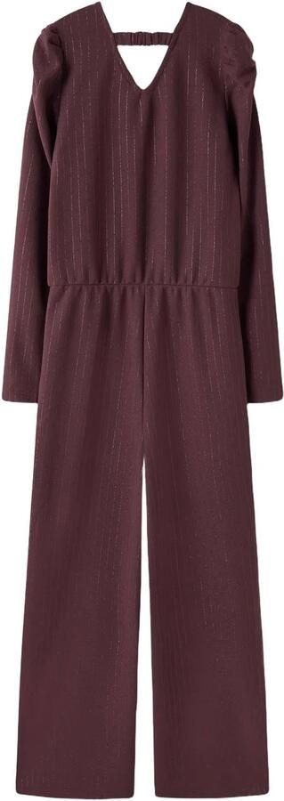 NAME IT KIDS gestreepte jumpsuit donkerrood Meisjes Polyester V-hals glitter - Foto 2