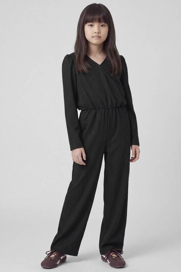 NAME IT KIDS gestreepte jumpsuit zwart Meisjes Polyester V-hals Streep glitter