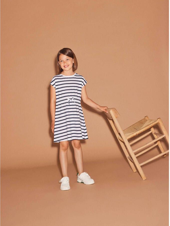 Name it KIDS gestreepte jurk NKFMIE donkerblauw wit Meisjes Katoen Ronde hals 152 - Foto 2