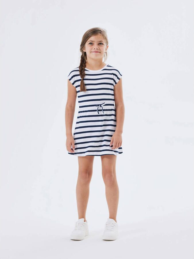 Name it KIDS gestreepte jurk NKFMIE donkerblauw wit Meisjes Katoen Ronde hals 152