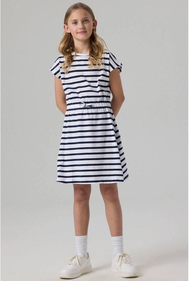 Name it KIDS gestreepte jurk NKFMIE donkerblauw wit Meisjes Katoen Ronde hals 104 - Foto 3