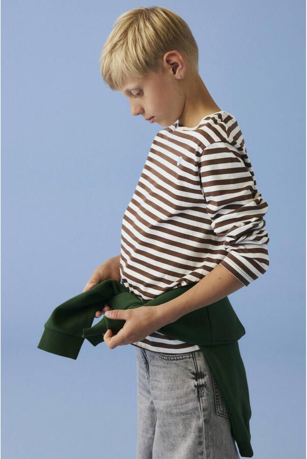 NAME IT KIDS gestreepte longsleeve bruin wit Jongens Katoen Ronde hals - Foto 2