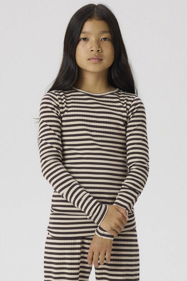 NAME IT KIDS gestreepte longsleeve gebreid donkerbruin