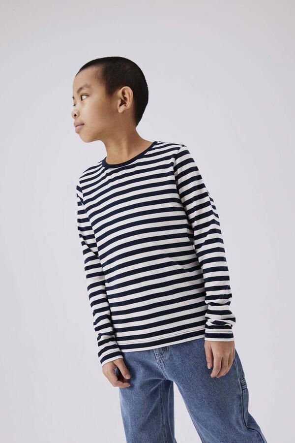 Name it KIDS gestreepte longsleeve NKMSALMO donkerblauw wit Jongens Katoen Ronde hals 146 152 - Foto 2