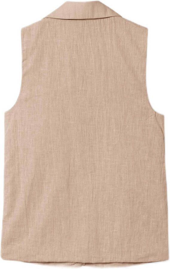 Name it KIDS gilet NKFFALINNEN zand Jas Beige Meisjes Katoen Reverskraag 122 128