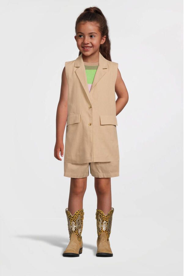 Name it KIDS gilet NKFFALINNEN zand Jas Beige Meisjes Katoen Reverskraag 122 128 - Foto 3