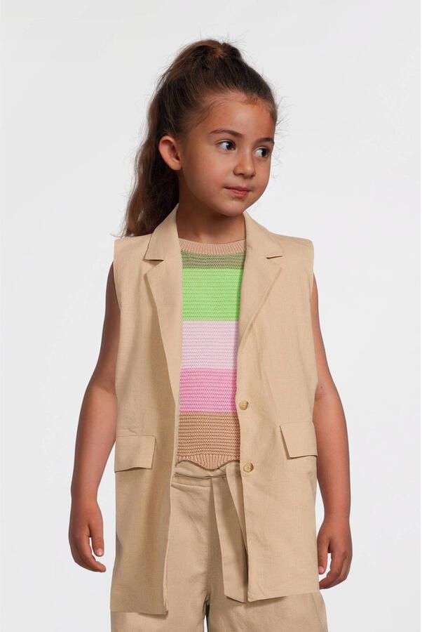 Name it KIDS gilet NKFFALINNEN zand Jas Beige Meisjes Katoen Reverskraag 122 128 - Foto 4