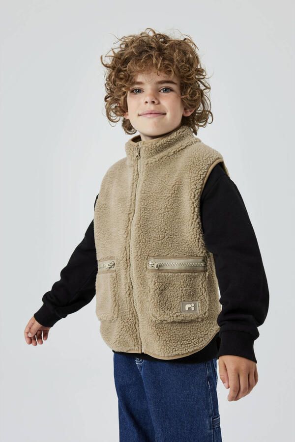 Name it KIDS gilet NKMNODERNE zand Beige Jongens Teddy Ronde hals Effen 122 128 - Foto 2