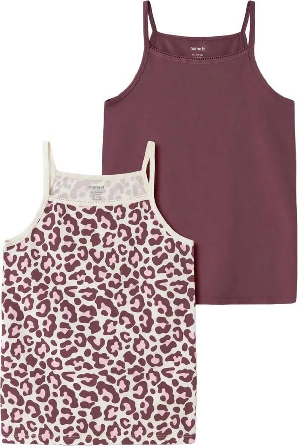 NAME IT KIDS hemd met panterprint donkerrood ecru (set van 2)