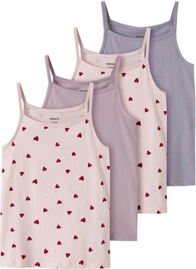 NAME IT KIDS hemd NKFSTRAP roze lila paars (set van 4) Meisjes Stretchkatoen Ronde hals