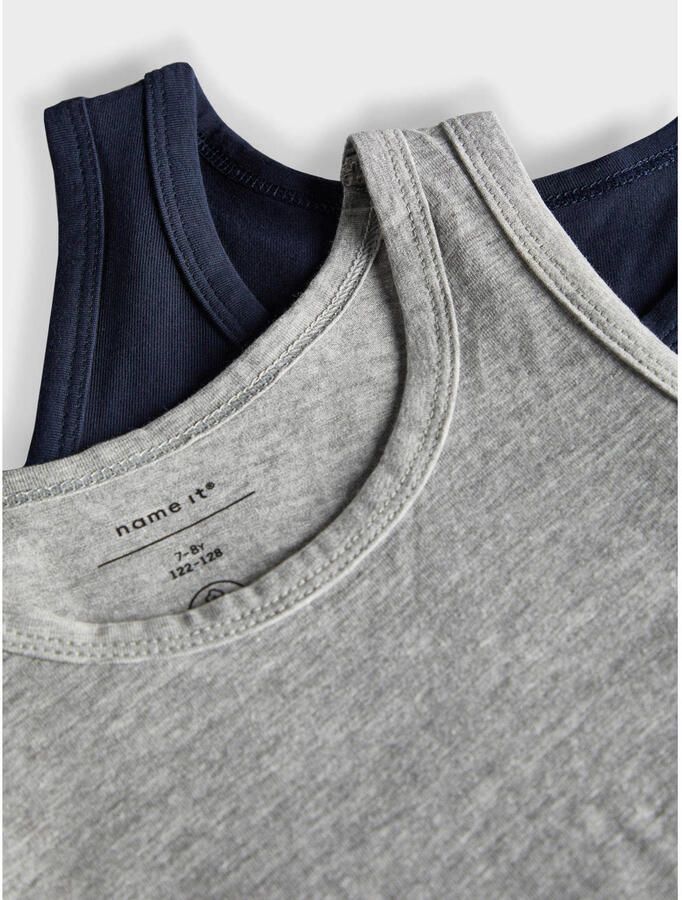Name it KIDS hemd NKMTANK set van 2 grijs melange donkerblauw Jongens Stretchkatoen Ronde hals 134 140 - Foto 2