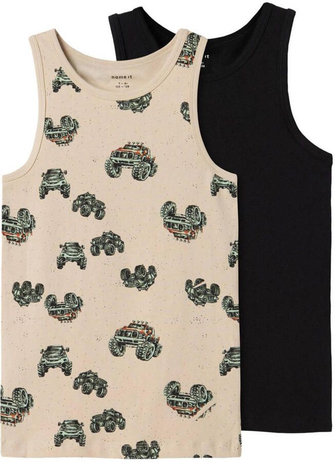 Name it KIDS hemd set van 2 beige zwart Jongens Stretchkatoen Ronde hals 104 - Foto 3