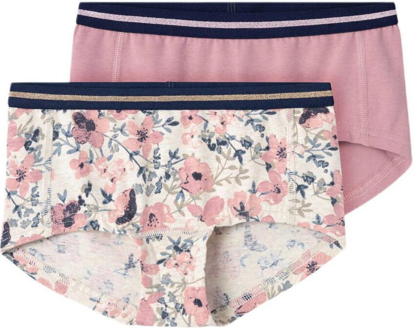 Name it KIDS hipster set van 2 roze ecru Slip Meisjes Stretchkatoen Bloemen 122 128 - Foto 3