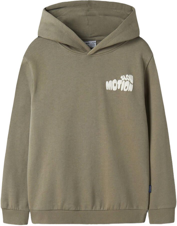 NAME IT KIDS hoodie met backprint groen Trui Jongens Sweat Capuchon Backprint