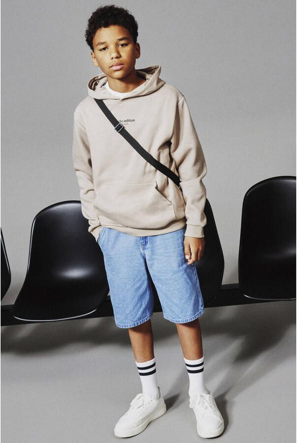 Name it KIDS hoodie met tekst beige Sweater Tekst 134 140 - Foto 2