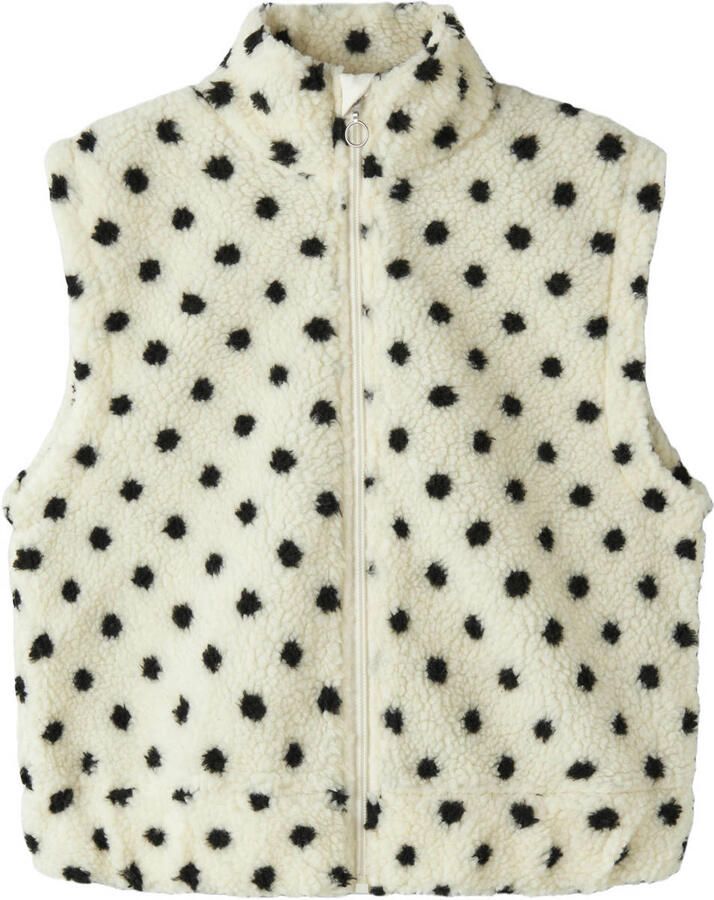 NAME IT KIDS jacquard gilet met stippen beige Meisjes Polyester Opstaande kraag