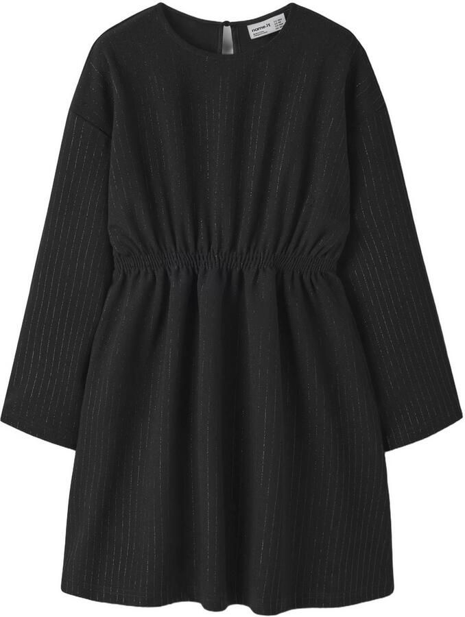 NAME IT KIDS jurk met glitters en krijtstreep zwart Meisjes Polyester Ronde hals