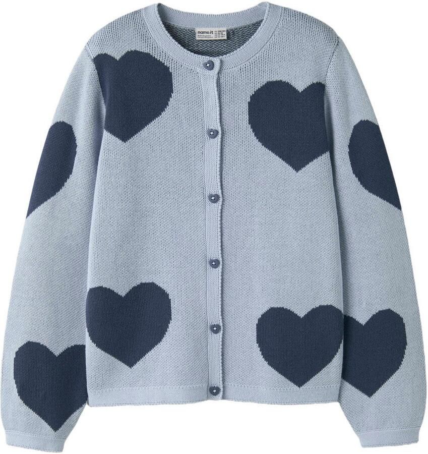 NAME IT KIDS katoenen jacquard gebreide vest met hartjes lichtblauw