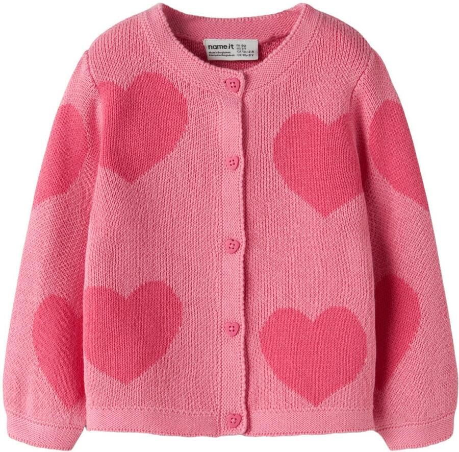 NAME IT KIDS katoenen jacquard vest met hartjes roze