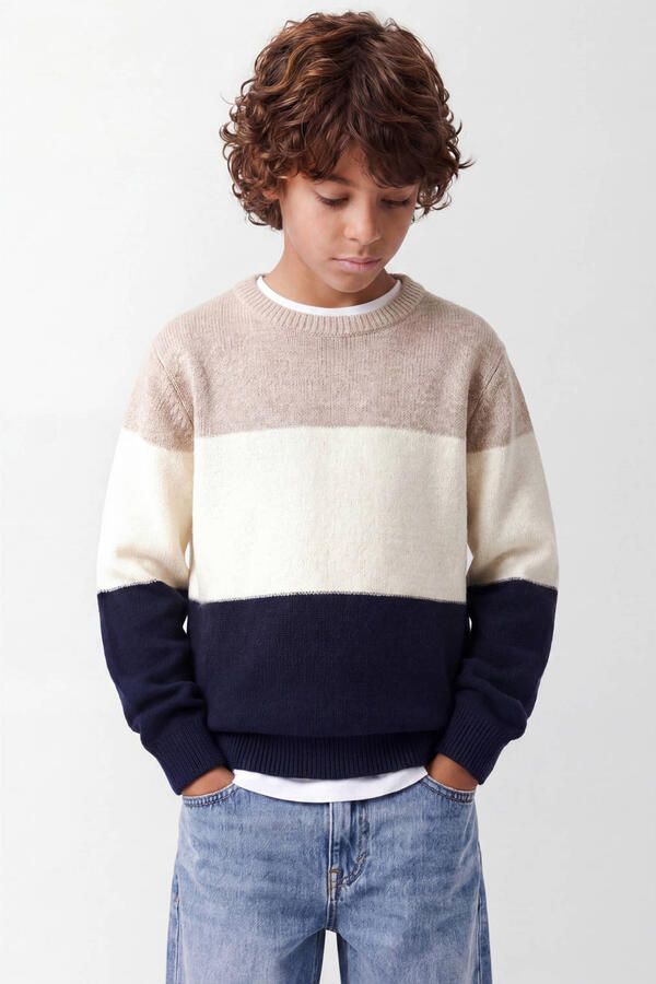 NAME IT KIDS katoenen rechtvallende gebreide gestreepte trui beige Streep