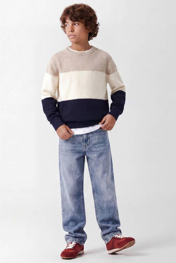 NAME IT KIDS katoenen rechtvallende gebreide gestreepte trui beige Streep - Foto 2