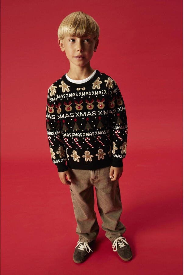 NAME IT KIDS kersttrui met all over print zwart