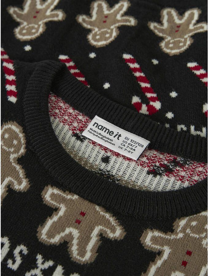 NAME IT KIDS kersttrui met all over print zwart - Foto 3